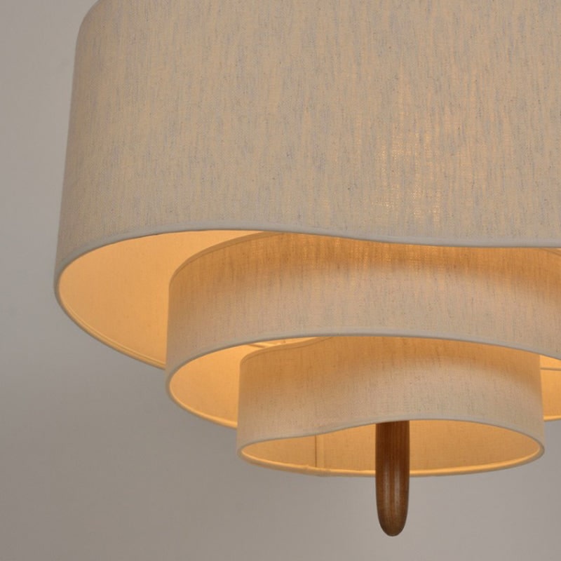 Fabric Pendant Light with Wavy Shade and Wooden Rod for Dining Room Living - Image 3