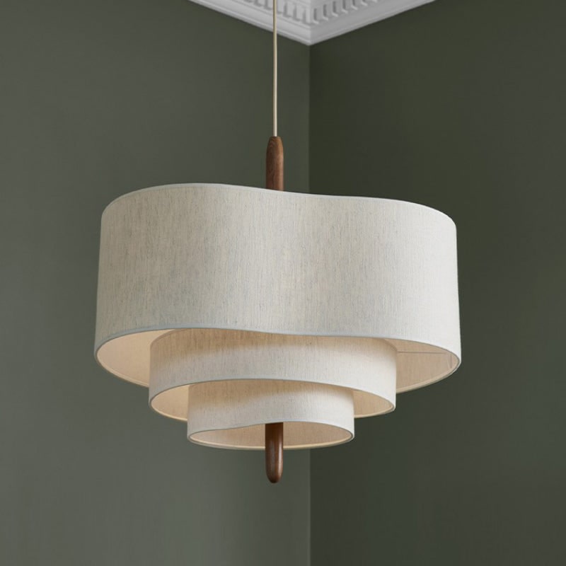 Fabric Pendant Light with Wavy Shade and Wooden Rod for Dining Room Living - Image 5