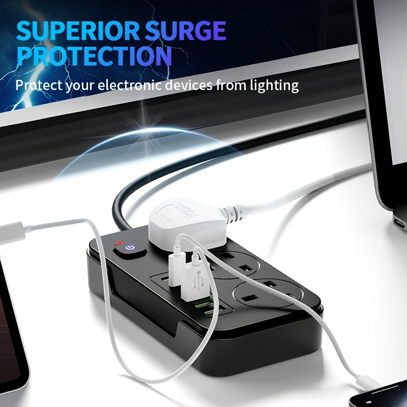 Prodlužovací přívod s 3 zásuvkami, 6 USB porty a 2m prodlužovacím kabelem – 13A