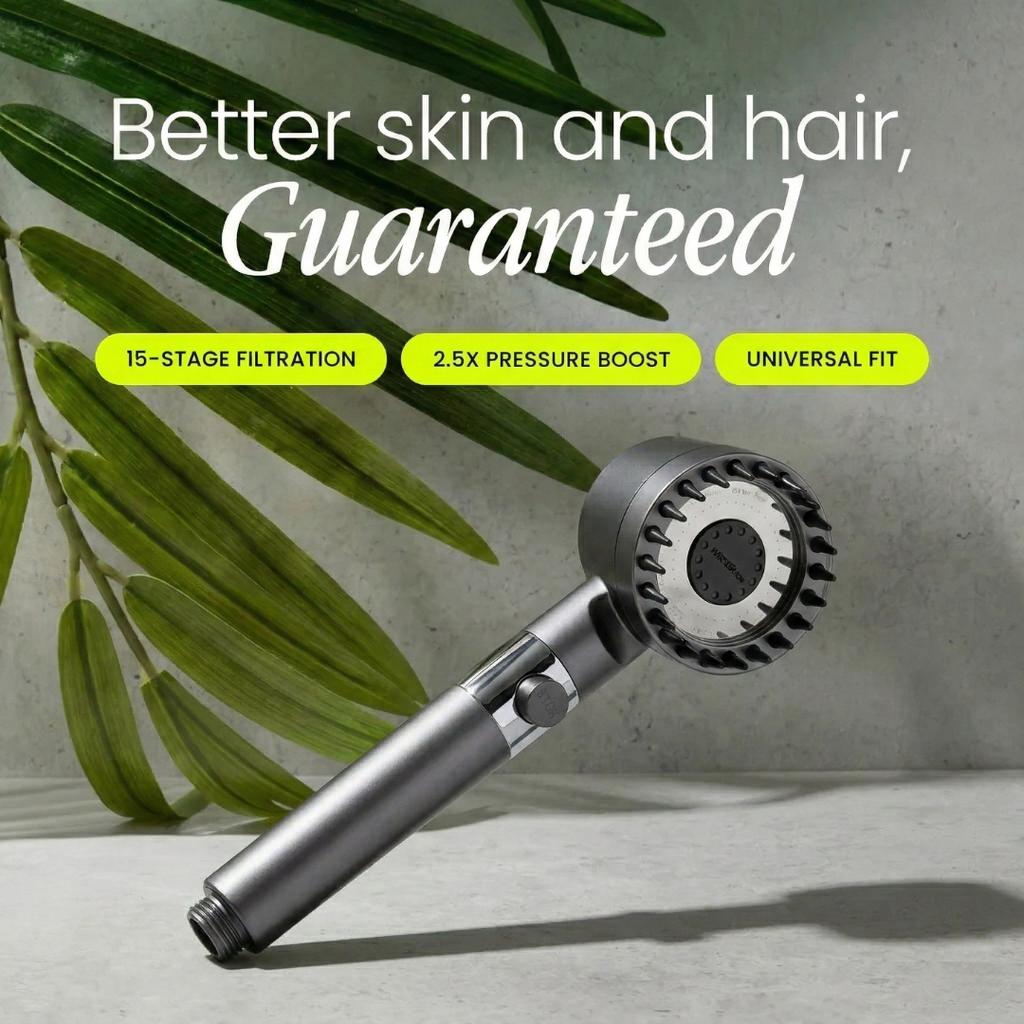Filtered Water Shower Head with High Pressure Handheld Spray and Stop Button And Hose - Image 15