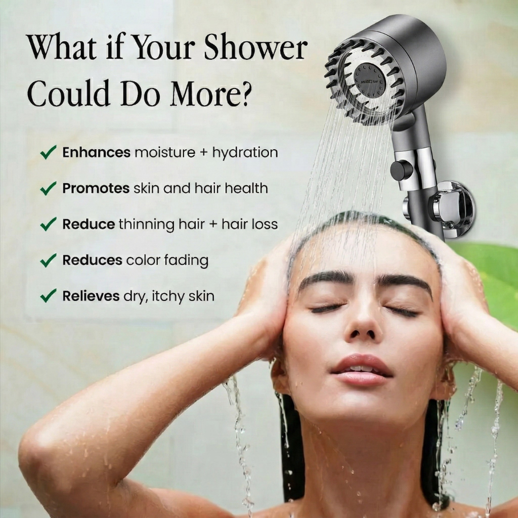 Filtered Water Shower Head with High Pressure Handheld Spray and Stop Button And Hose - Image 2