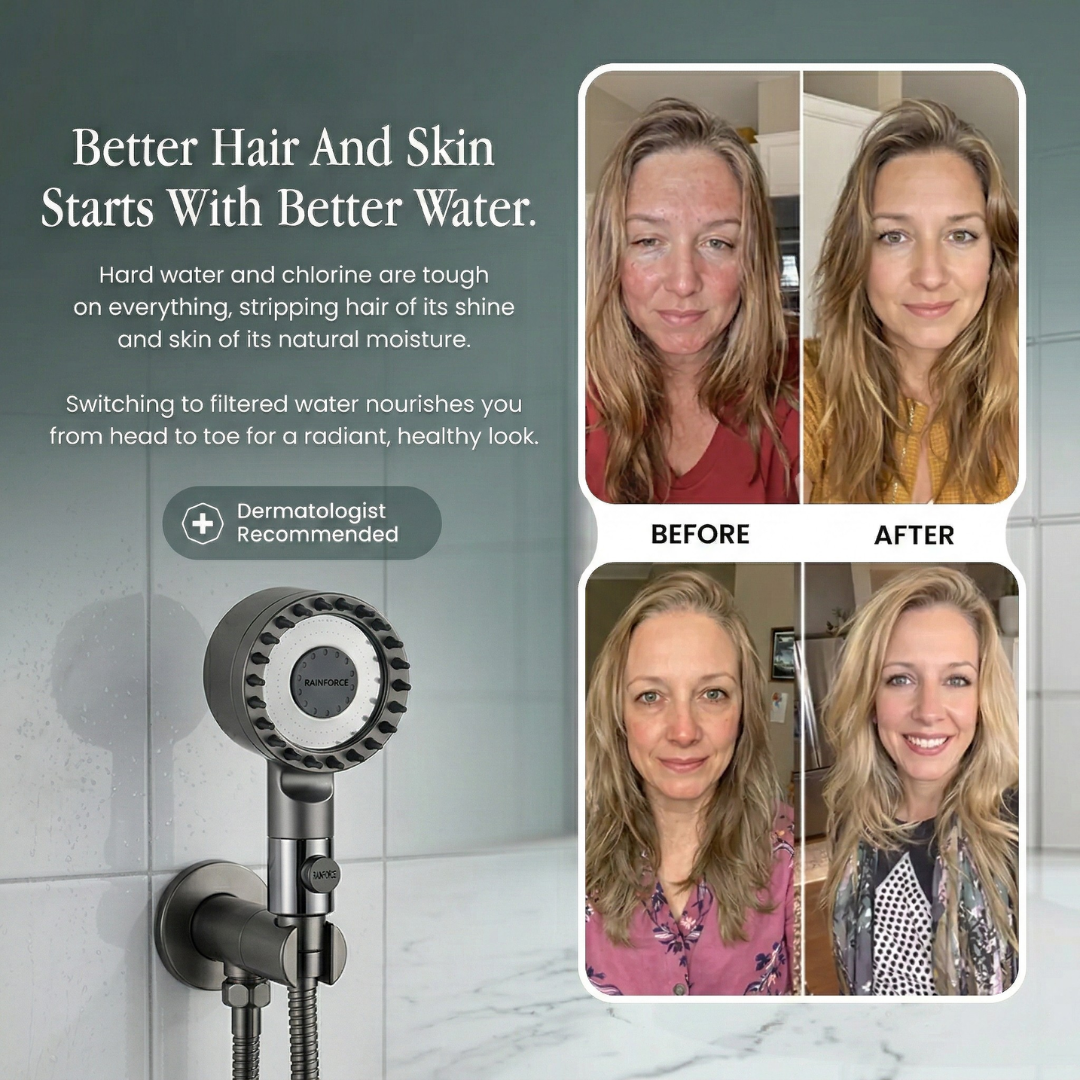 Filtered Water Shower Head with High Pressure Handheld Spray and Stop Button And Hose - Image 3