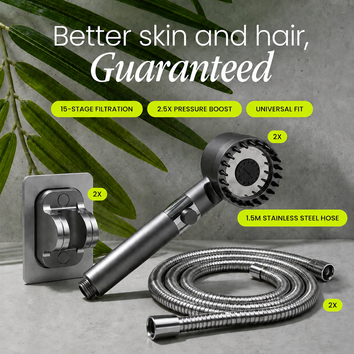 Filtered Water Shower Head with High Pressure Handheld Spray and Stop Button And Hose - Image 6
