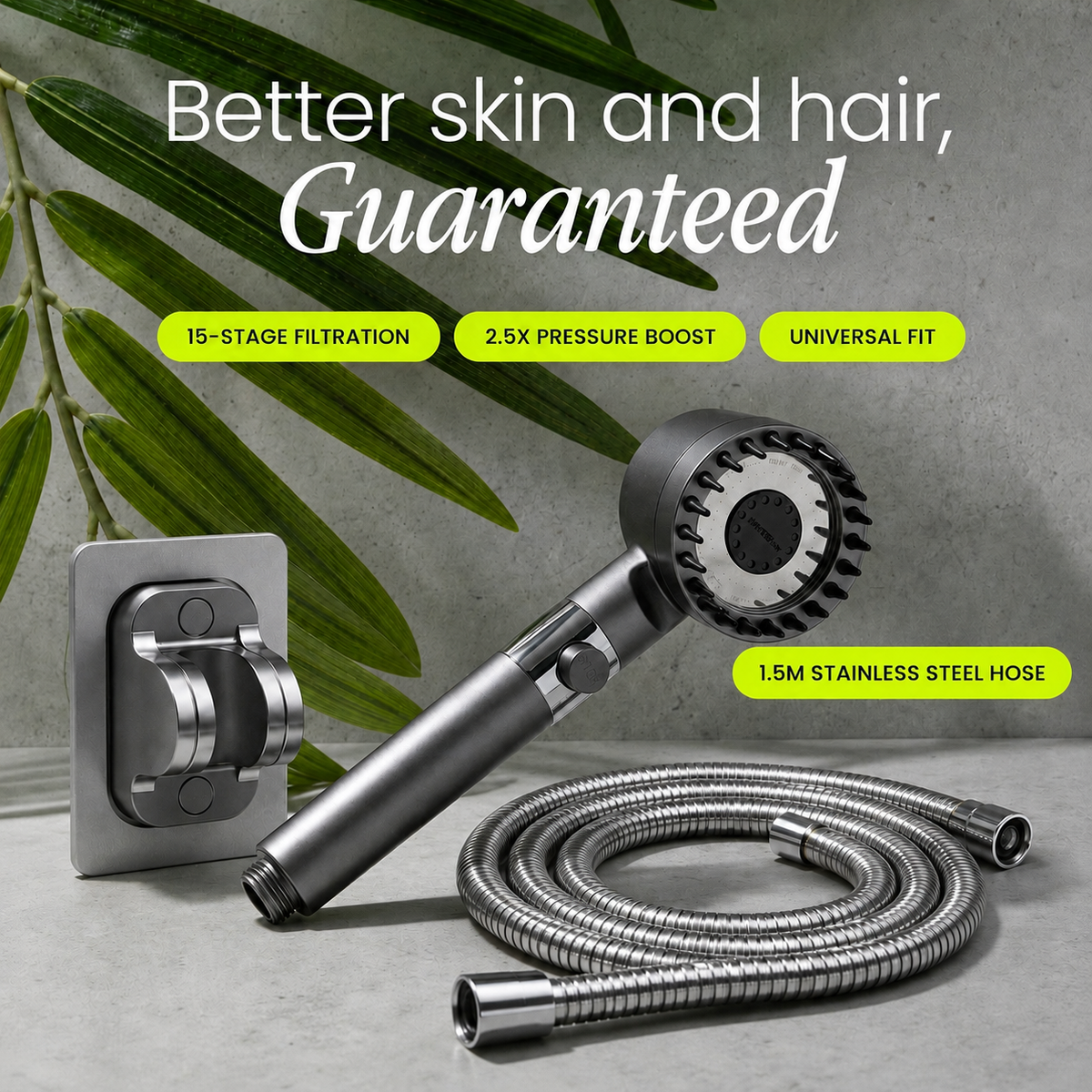 Filtered Water Shower Head with High Pressure Handheld Spray and Stop Button And Hose - Image 7