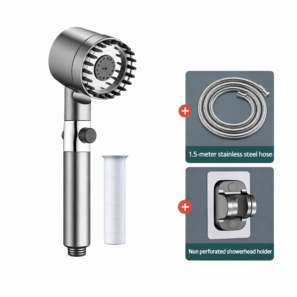 Filtered Water Shower Head with High Pressure Handheld Spray and Stop Button And Hose - Image 9
