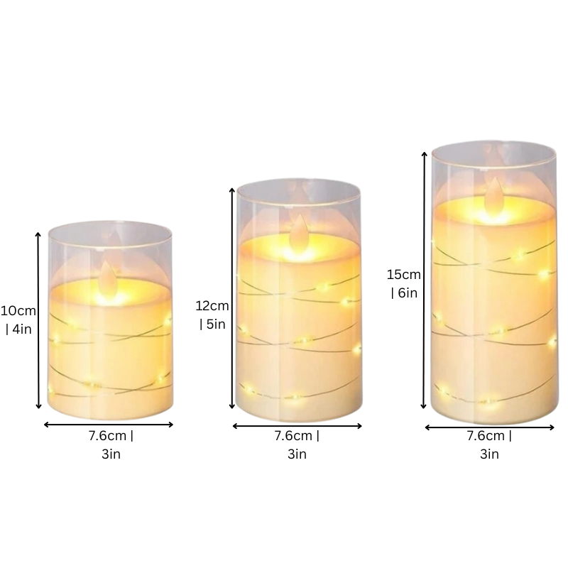 Flameless Candlesticks Battery Operated LED Pillar Candles with Glass Cylinder Set of Three - Image 2