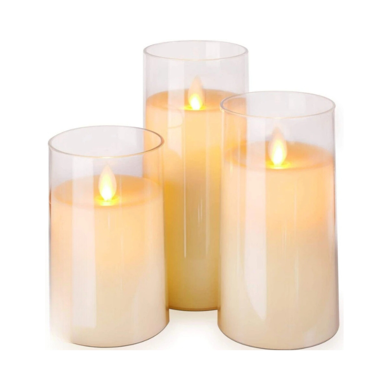 Flameless Candlesticks Battery Operated LED Pillar Candles with Glass Cylinder Set of Three - Image 4