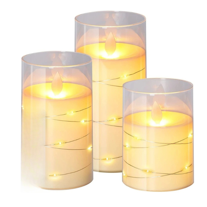 Flameless Candlesticks Battery Operated LED Pillar Candles with Glass Cylinder Set of Three - Image 5