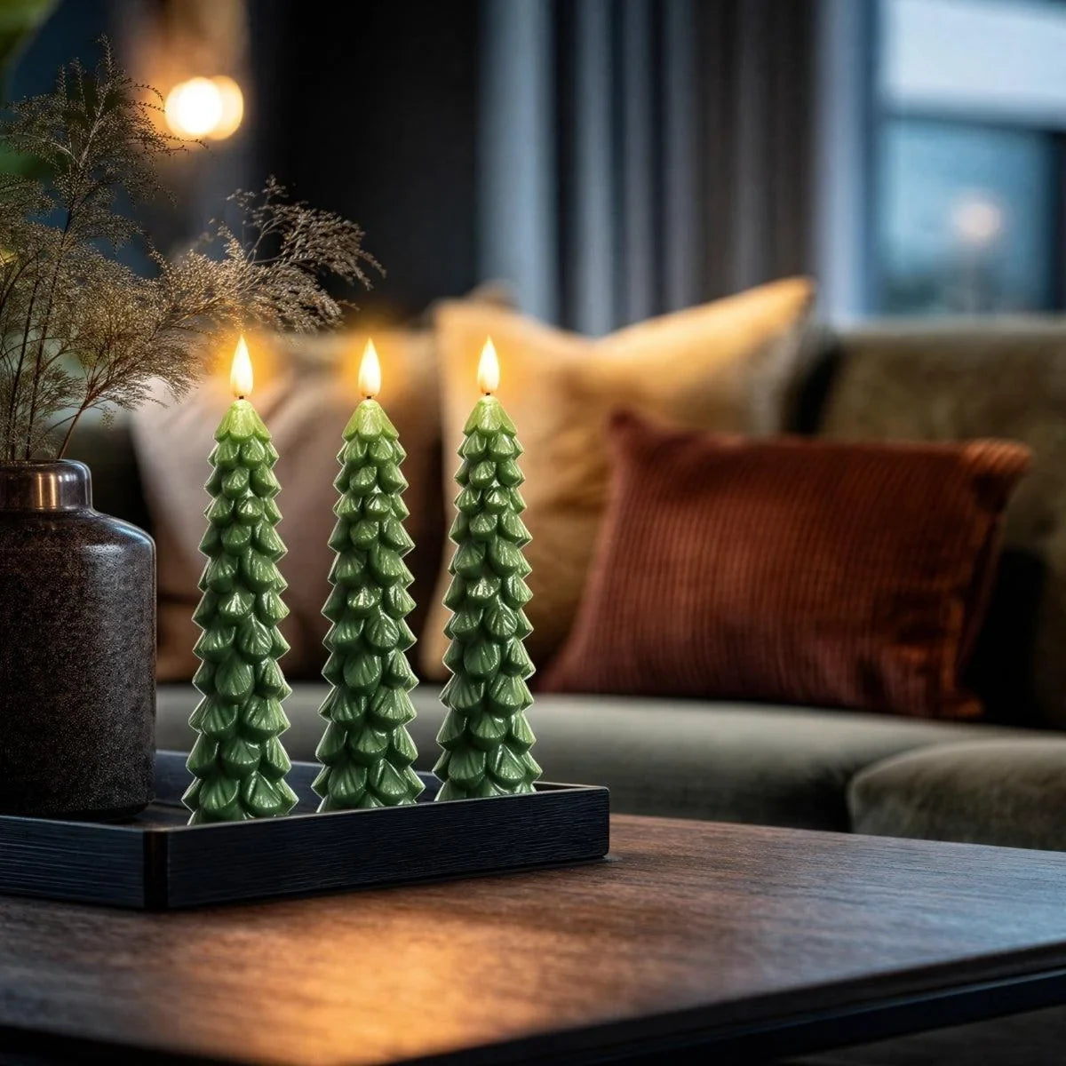 Flameless Christmas Candles with LED Flickering Light and Remote Control Timer - Image 1