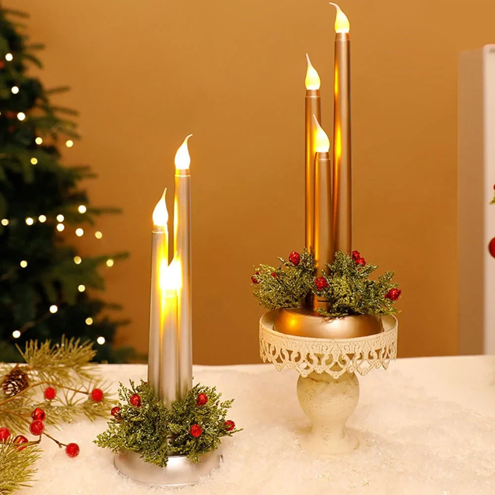 Flameless LED Candle Centerpiece with Flickering Taper Lights and Holiday Greenery - Image 4