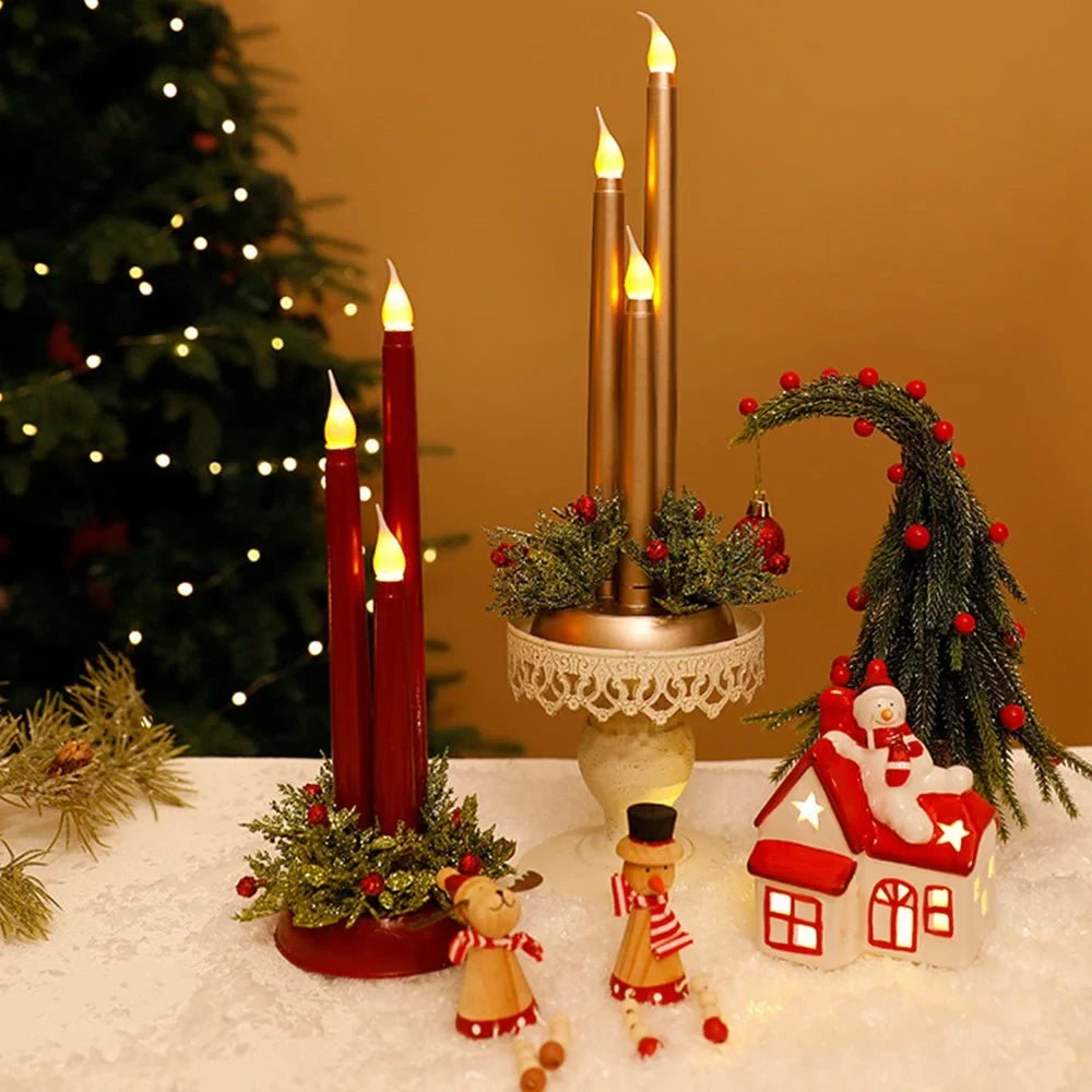 Flameless LED Candle Centerpiece with Flickering Taper Lights and Holiday Greenery - Image 6