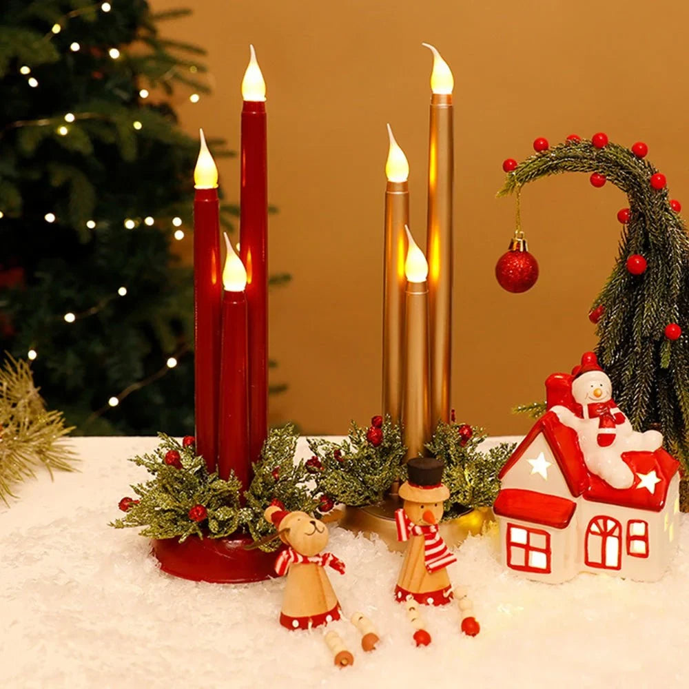 Flameless LED Candle Centerpiece with Flickering Taper Lights and Holiday Greenery - Image 8