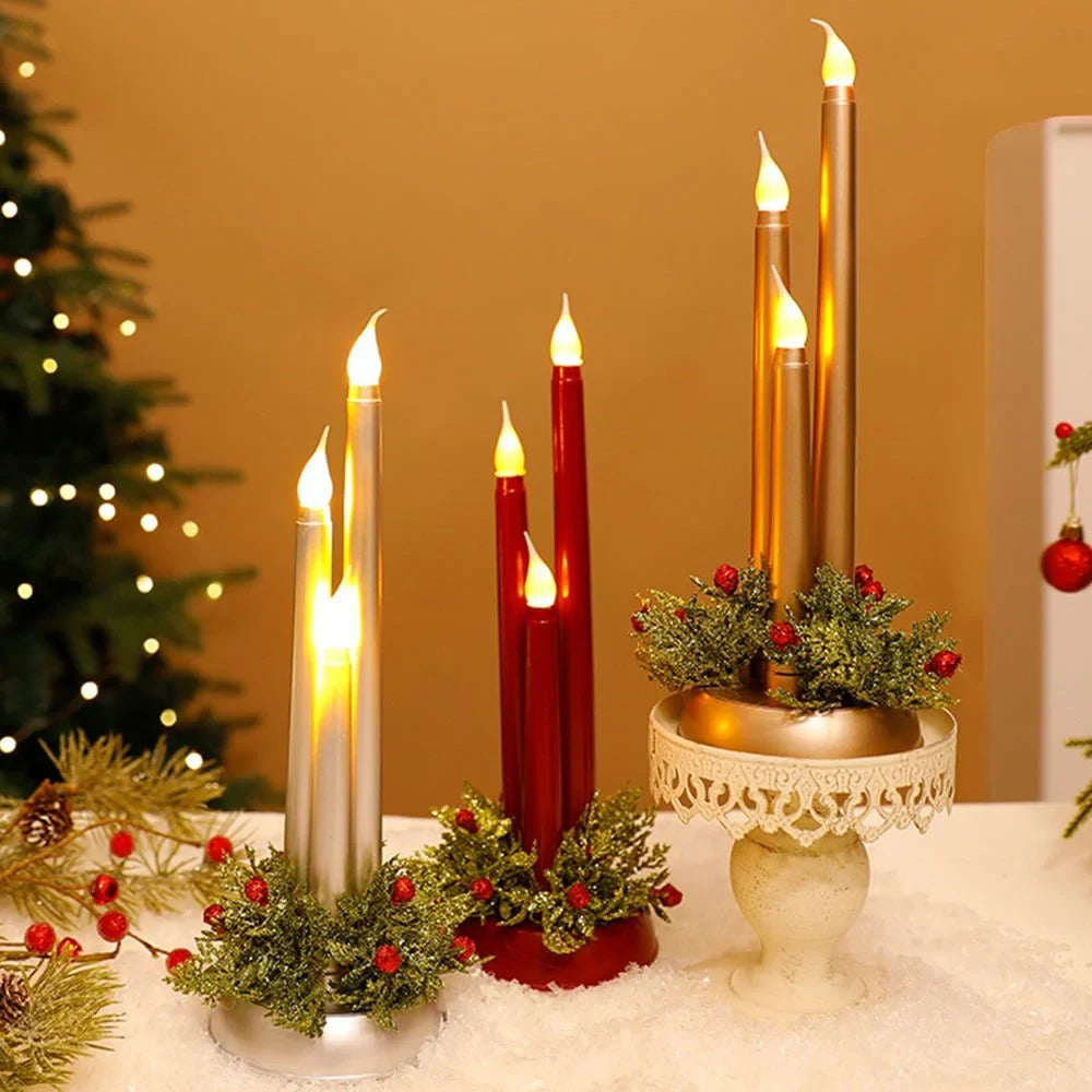 Flameless LED Candle Centerpiece with Flickering Taper Lights and Holiday Greenery - Image 9