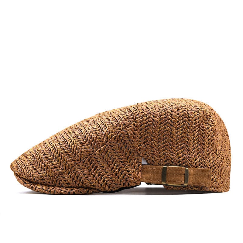 Flat Cap Straw Hat with Adjustable Back Strap and Breathable Chevron Weave Paddy - Image 2