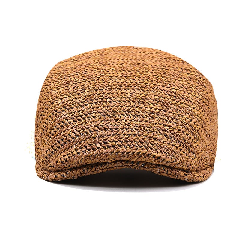 Flat Cap Straw Hat with Adjustable Back Strap and Breathable Chevron Weave Paddy - Image 3