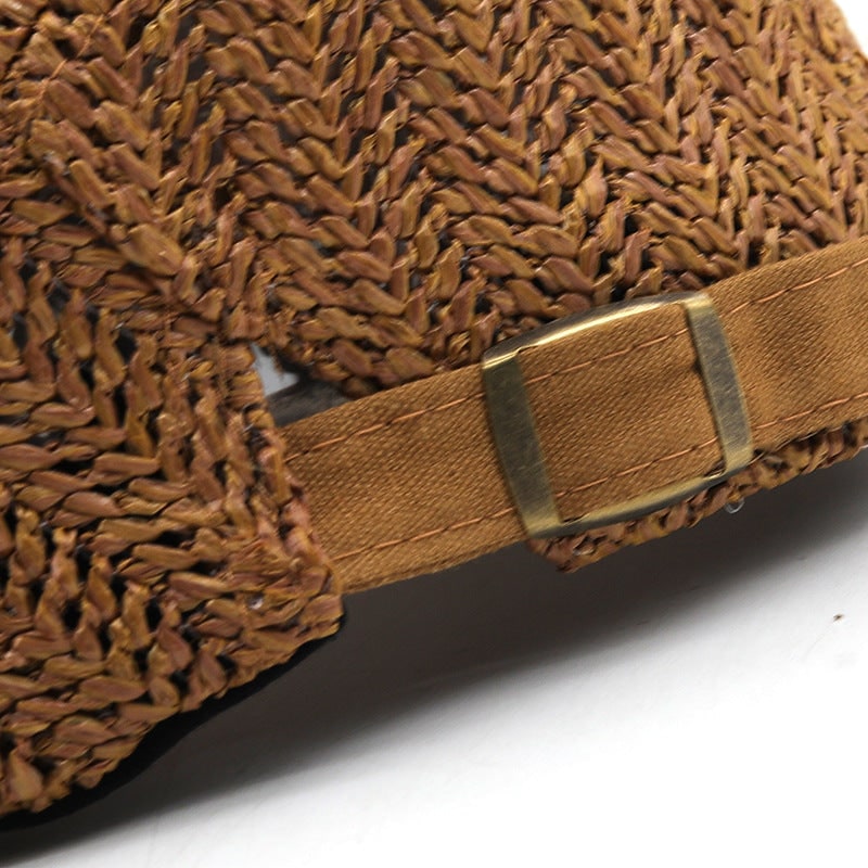 Flat Cap Straw Hat with Adjustable Back Strap and Breathable Chevron Weave Paddy - Image 4