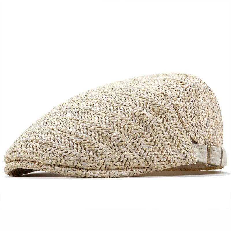 Flat Cap Straw Hat with Adjustable Back Strap and Breathable Chevron Weave Paddy - Image 5