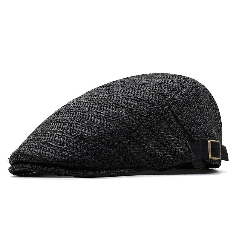 Flat Cap Straw Hat with Adjustable Back Strap and Breathable Chevron Weave Paddy - Image 6