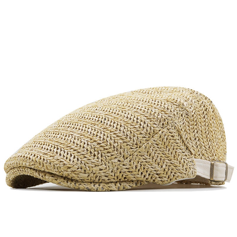 Flat Cap Straw Hat with Adjustable Back Strap and Breathable Chevron Weave Paddy - Image 7