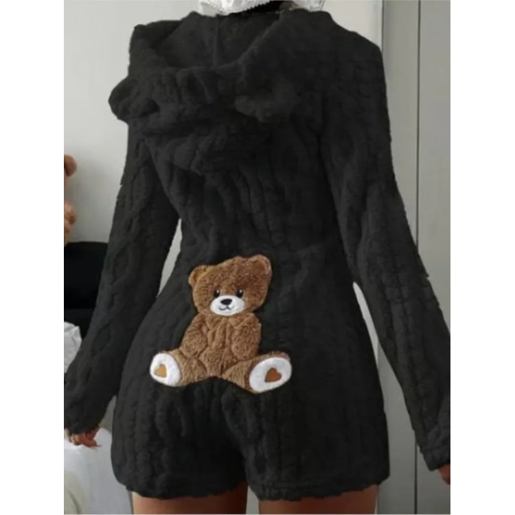 Fleece Romper with Long Sleeves Plush Hooded Design and Bear Ears - Image 6