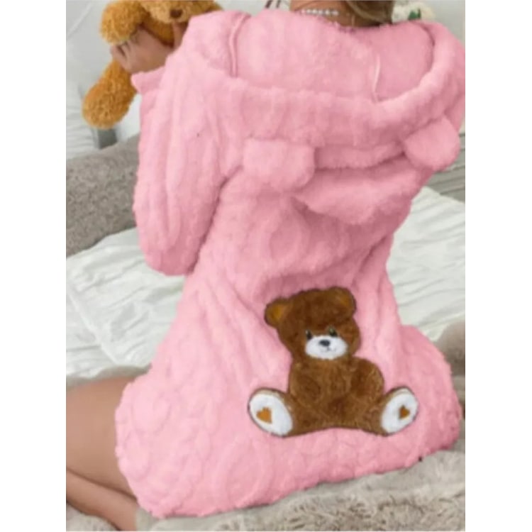 Fleece Romper with Long Sleeves Plush Hooded Design and Bear Ears - Image 8