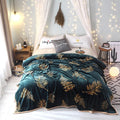 Fleece Throw Blanket with Faux Fur and Soft Plush Flannel Botanical Leaf Pattern Sofa - Image 5