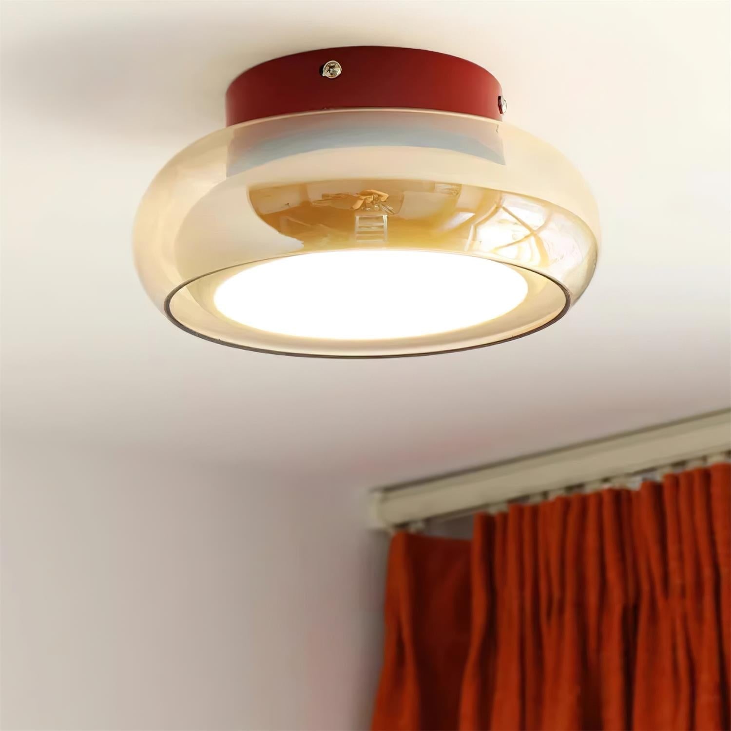 Flush Mount Ceiling Light Fixture Vintage Amber Glass LED Integrated Retro - Image 1