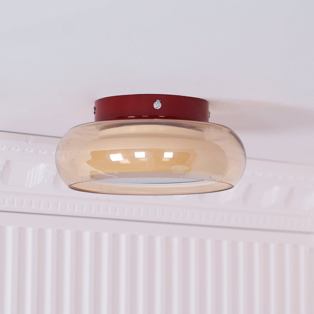 Flush Mount Ceiling Light Fixture Vintage Amber Glass LED Integrated Retro - Image 13