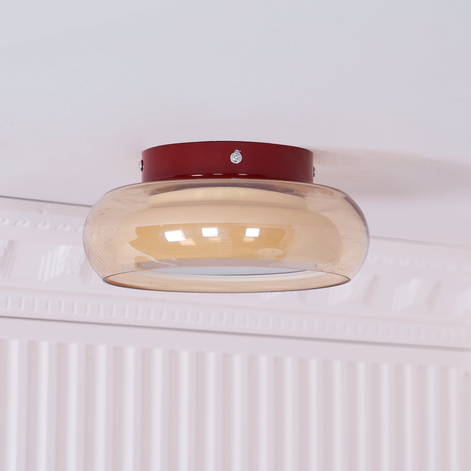 Flush Mount Ceiling Light Fixture Vintage Amber Glass LED Integrated Retro - Image 13