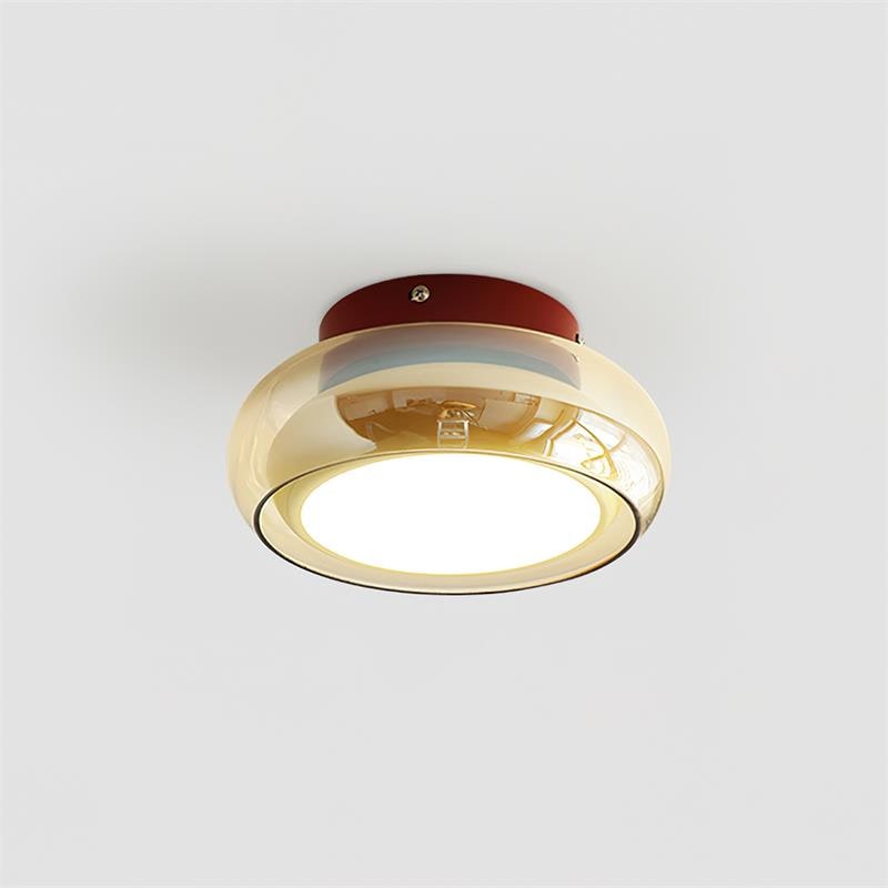 Flush Mount Ceiling Light Fixture Vintage Amber Glass LED Integrated Retro - Image 16