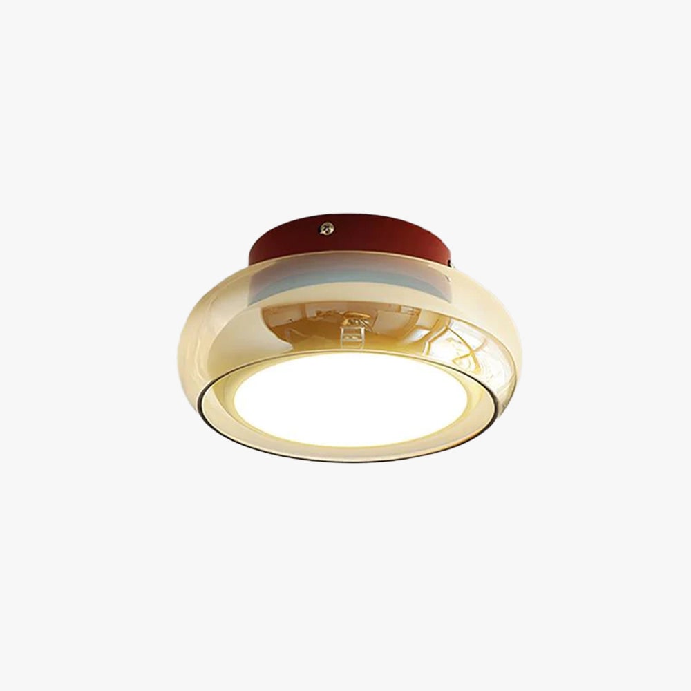 Flush Mount Ceiling Light Fixture Vintage Amber Glass LED Integrated Retro - Image 18