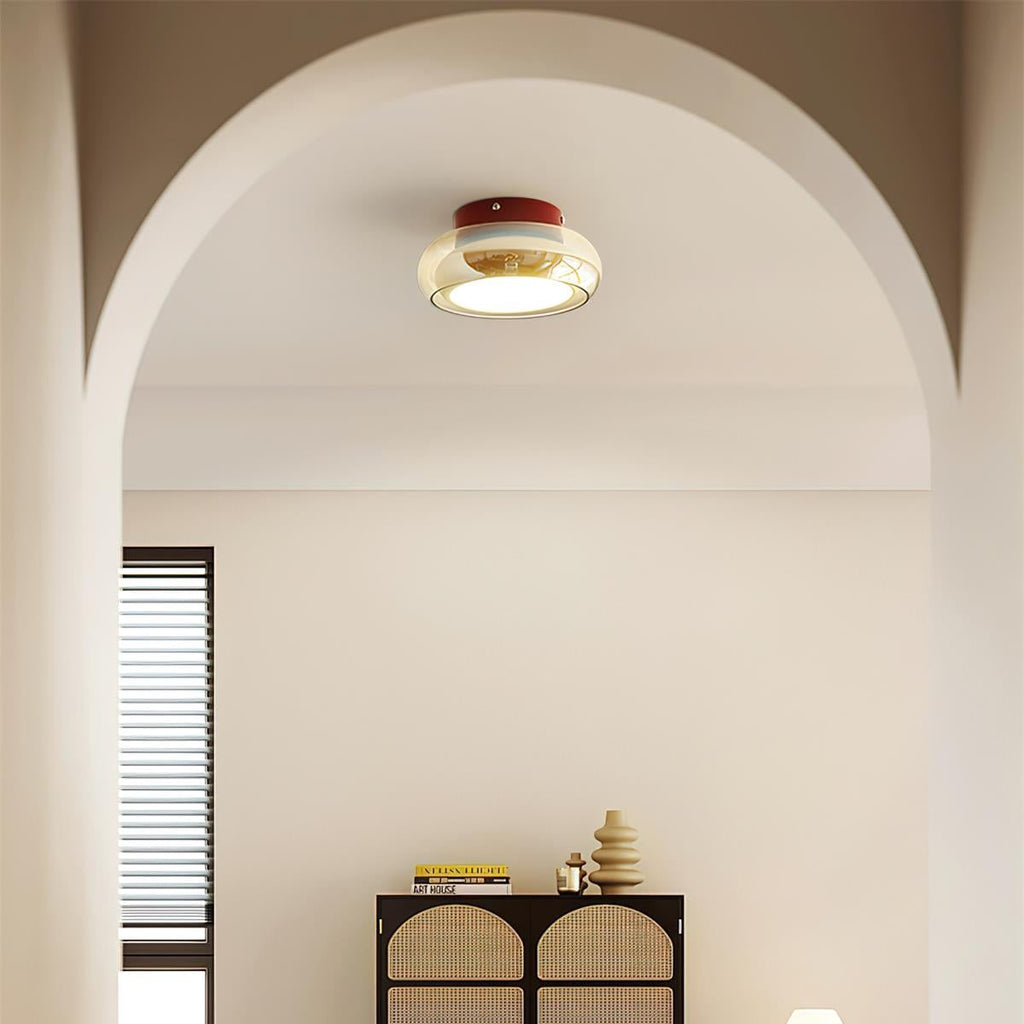 Flush Mount Ceiling Light Fixture Vintage Amber Glass LED Integrated Retro - Image 2