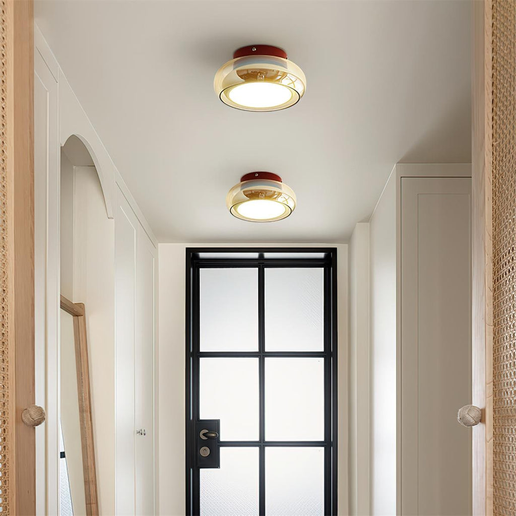 Flush Mount Ceiling Light Fixture Vintage Amber Glass LED Integrated Retro - Image 4