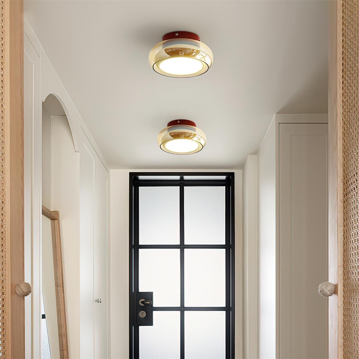 Flush Mount Ceiling Light Fixture Vintage Amber Glass LED Integrated Retro - Image 4