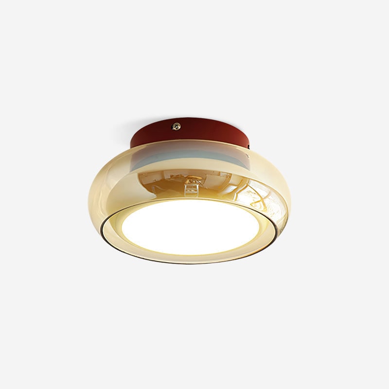 Flush Mount Ceiling Light Fixture Vintage Amber Glass LED Integrated Retro - Image 7