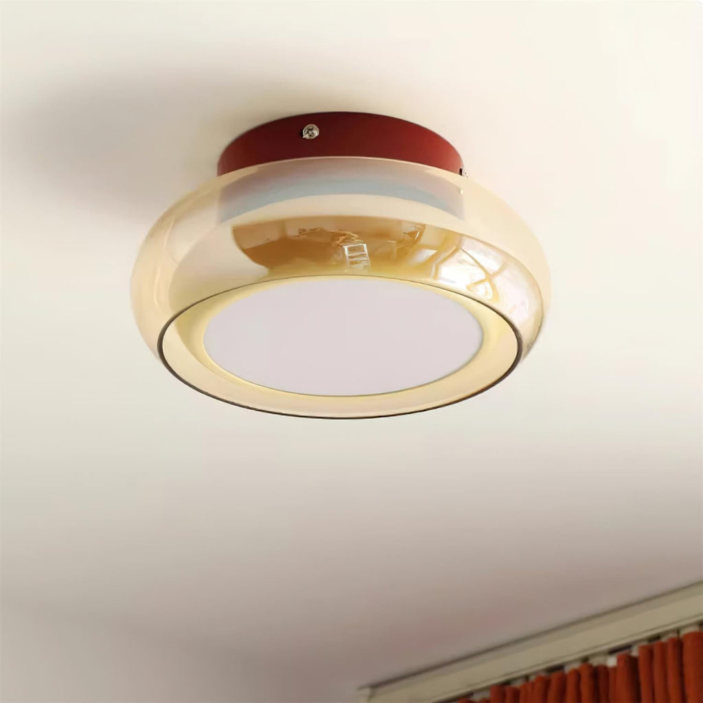 Flush Mount Ceiling Light Fixture Vintage Amber Glass LED Integrated Retro - Image 8