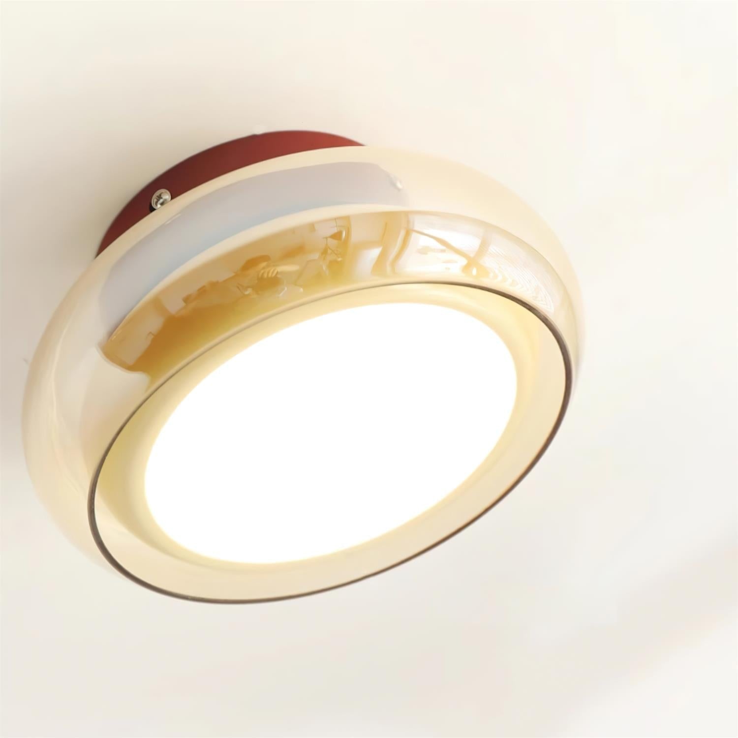 Flush Mount Ceiling Light Fixture Vintage Amber Glass LED Integrated Retro - Image 9