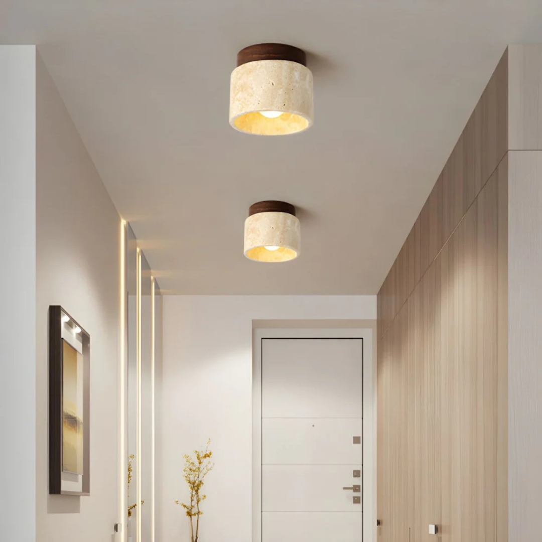 Flush Mount Ceiling Light Fixture with Travertine Stone Shade for Bedroom Led - Image 1