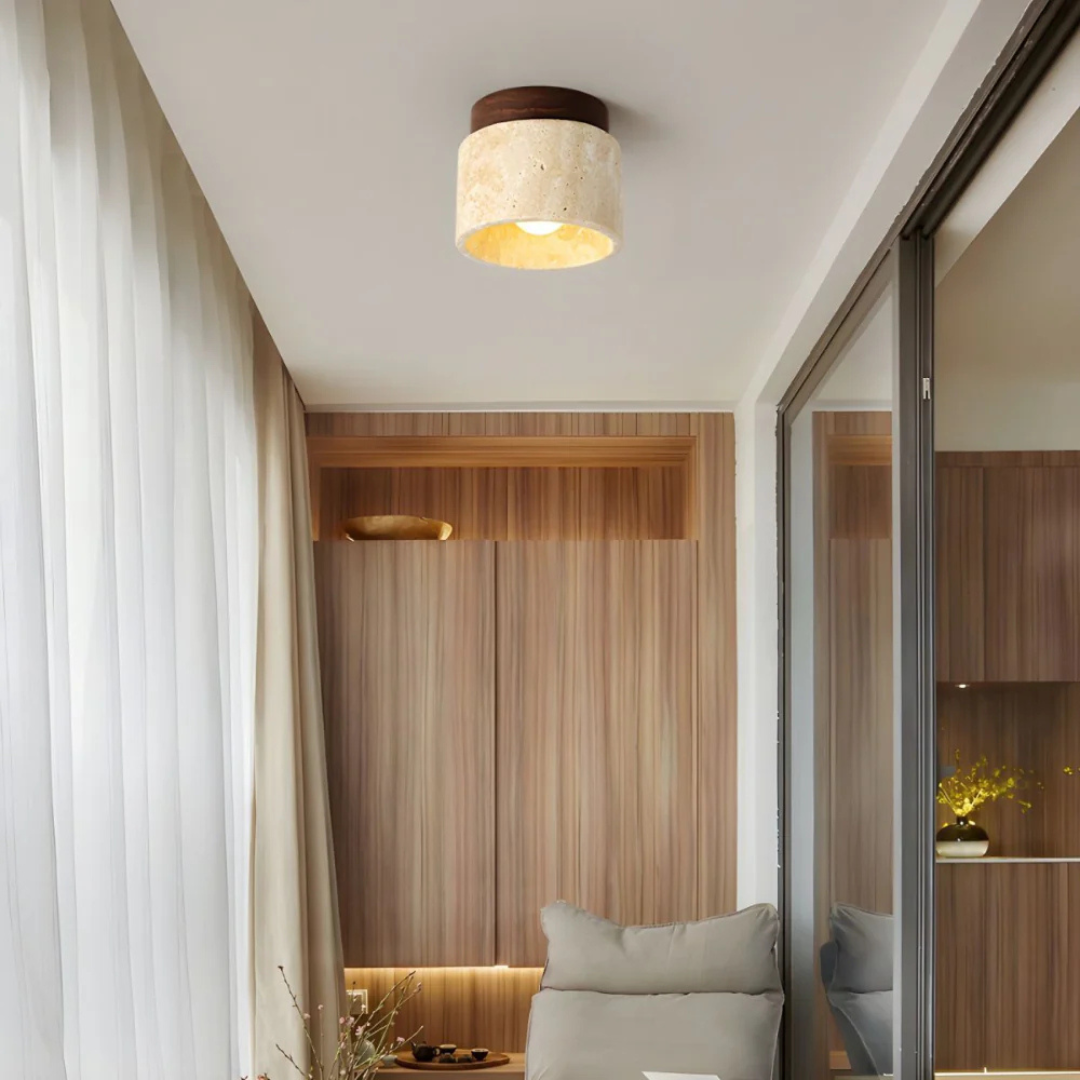 Flush Mount Ceiling Light Fixture with Travertine Stone Shade for Bedroom Led - Image 3
