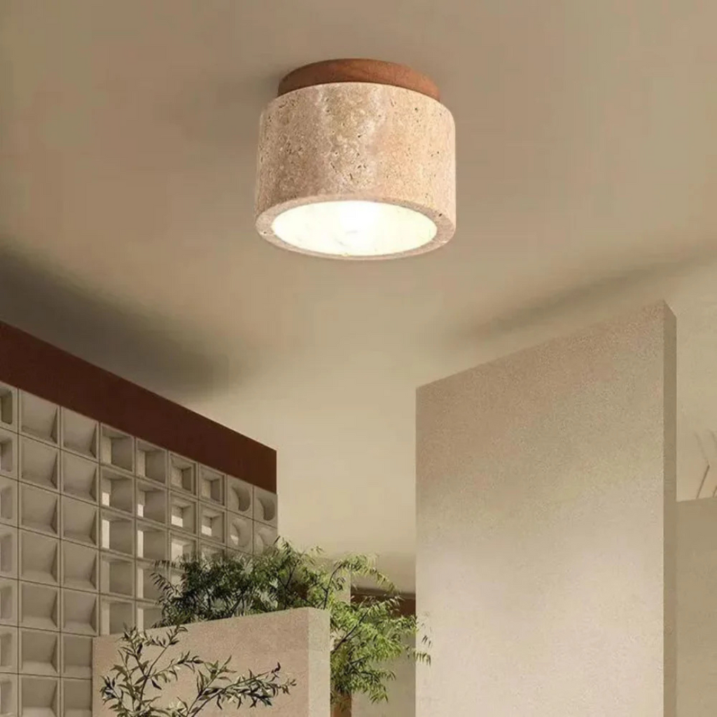 Flush Mount Ceiling Light Fixture with Travertine Stone Shade for Bedroom Led - Image 4