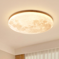 Flush Mount Ceiling Light Round Moon Print LED Wood - Image 1