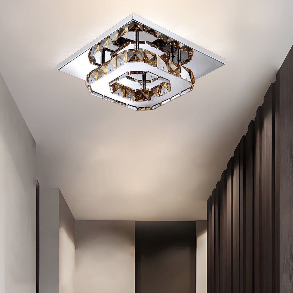 Flush Mount LED Ceiling Light with Crystal and Square Design for Bedroom Fixtures - Image 1