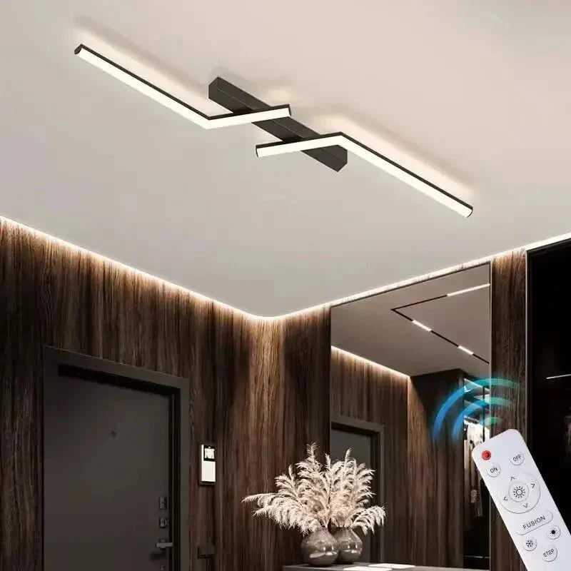 Flush Mount Linear LED Ceiling Light Fixture with Remote Control and Dimmable Design - Image 1