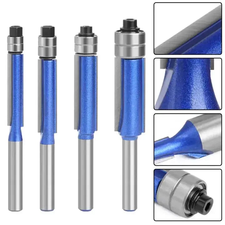 Flush Trim Router Bit Set with Double Top Bearings and Carbide Cutting Edges V Groove - Image 3