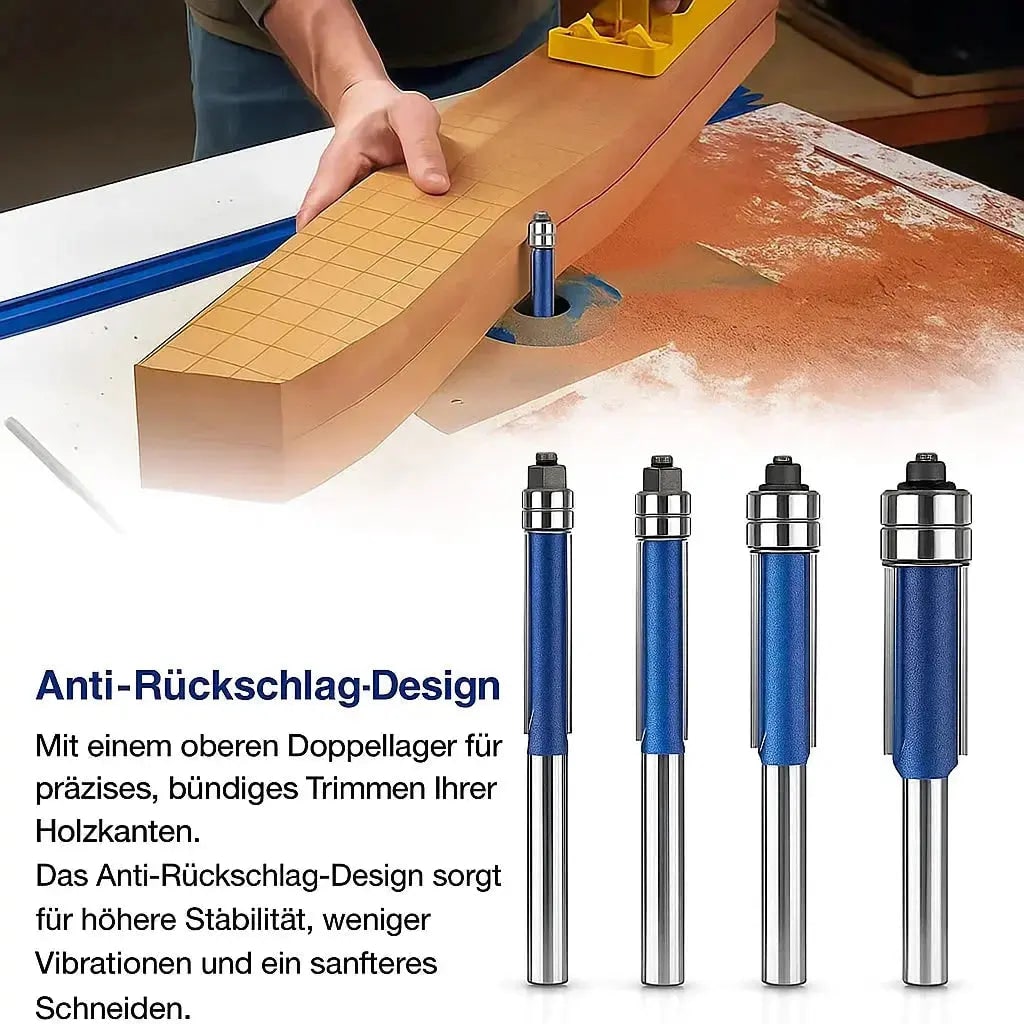 Flush Trim Router Bit Set with Double Top Bearings and Carbide Cutting Edges V Groove - Image 4