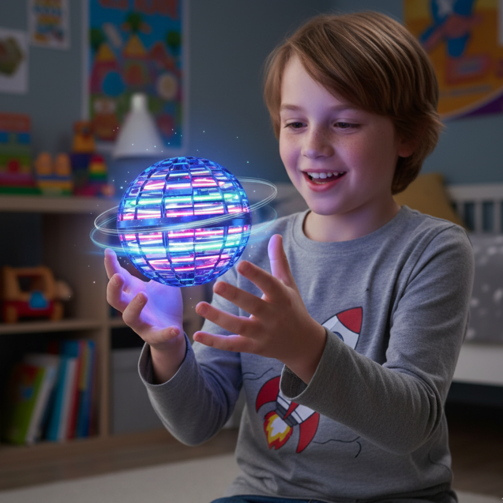 Flying Orb Ball Toy with LED Lights and Hand Controlled Hovering Hover Boomerang - Image 1