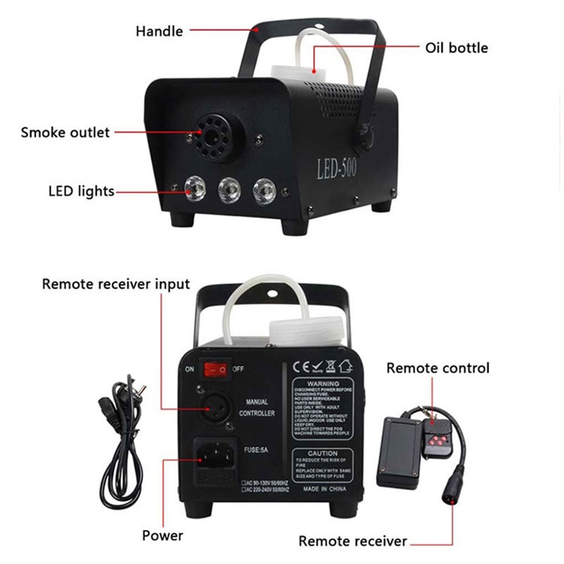Fog Machine Smoke Mini Maker with Built-In LED Lights Wireless Remote Water Based Fluid - Image 2