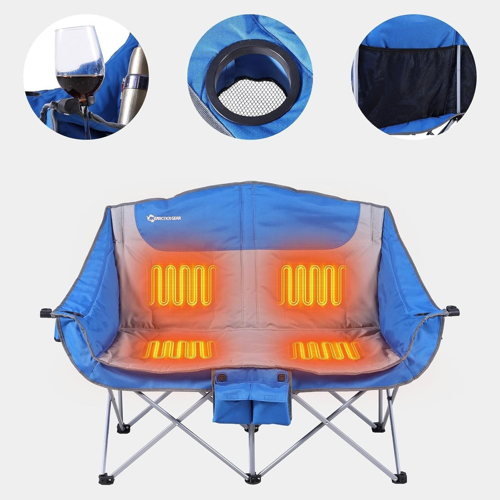 Foldable Double Collapsible Camping Chair with Portable Heated Seat and Rechargeable Battery Pack - Image 2