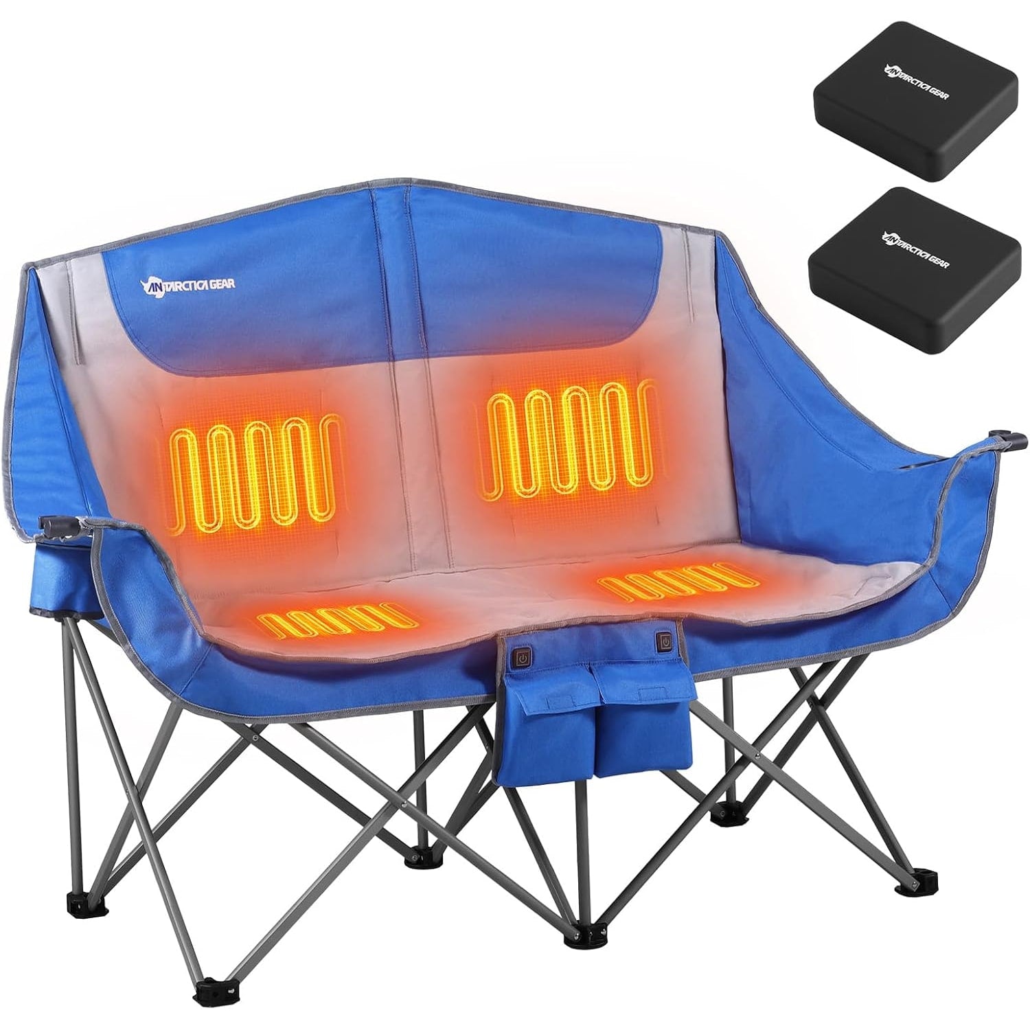 Foldable Double Collapsible Camping Chair with Portable Heated Seat and Rechargeable Battery Pack - Image 3