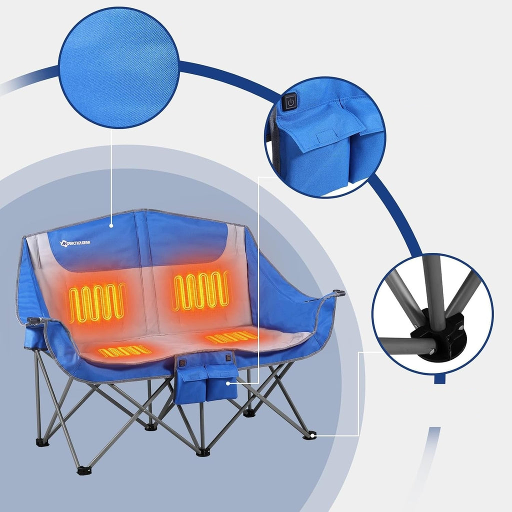 Foldable Double Collapsible Camping Chair with Portable Heated Seat and Rechargeable Battery Pack - Image 4